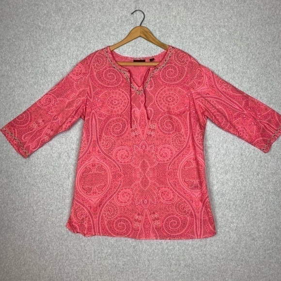 Avenue Boho Top Embroidery Detail Neck and Cuffs 100% Cotton Sz 14/16 - Picture 2 of 10
